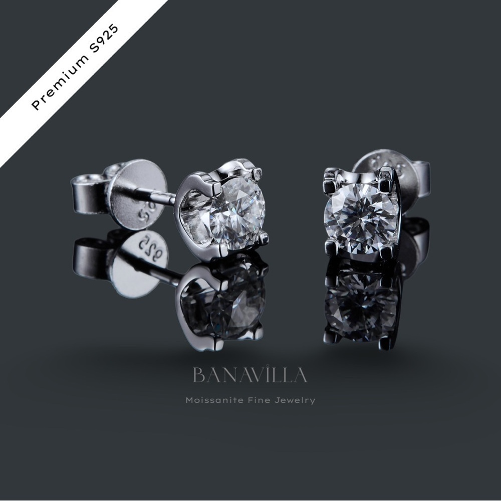 2ctw S925 with 18k Gold Plating C Shape Moissanite Diamond Stud Earrings